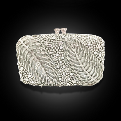 Elegant Champaign Gold Leaves crystal incrusted Clutch Evening Bags