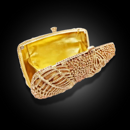 Elegant Champaign Gold Leaves crystal incrusted Clutch Evening Bags