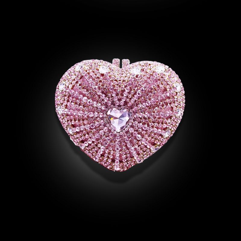 Crystal Delight Jewel heart-shaped evening bag silver/pink clutch minaudiere